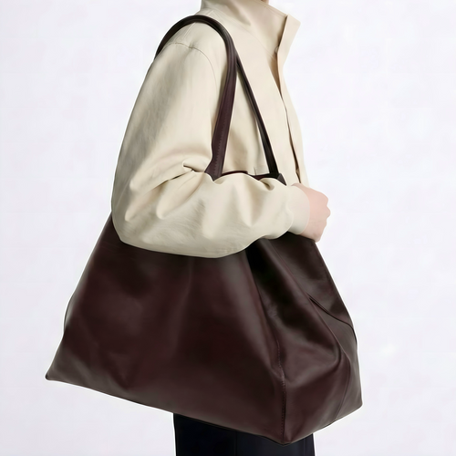 HINA, Single-Tone Leather Tote Burgundy