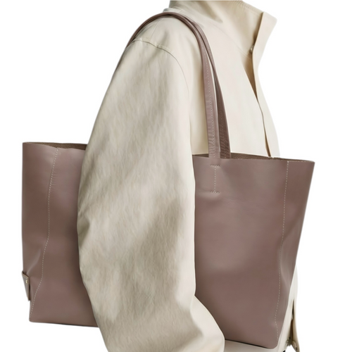 HINA, Single-Tone Leather Tote Rosewood